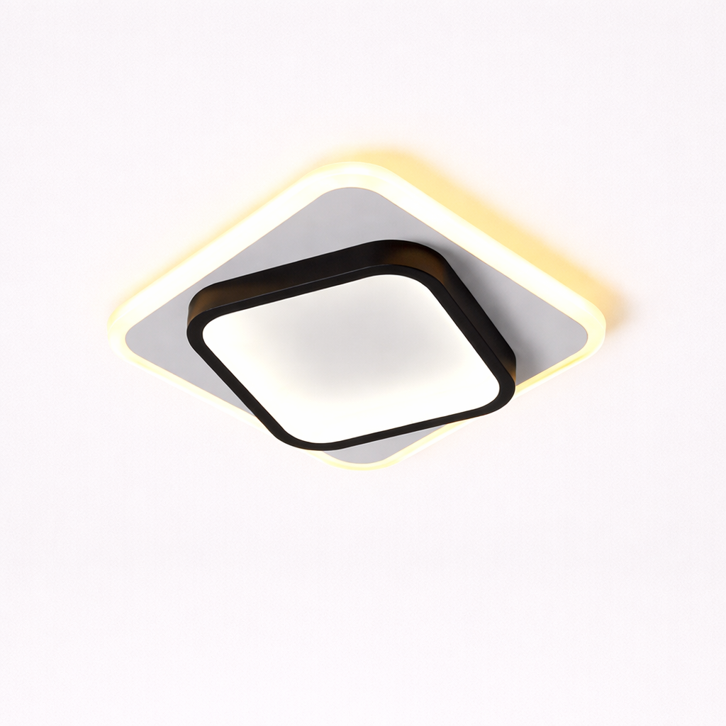 Square LED indoor lighting with golden glow