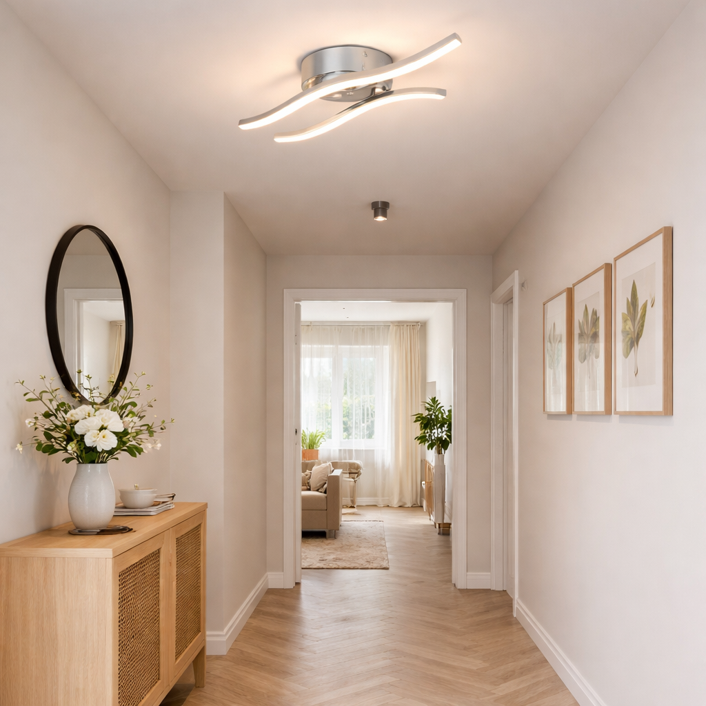LED-Deckenleuchte mit linearem Design und warmweißem Licht