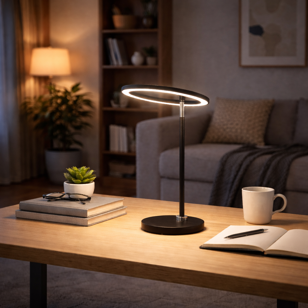 Lampe de table LED noire avec structure lumineuse moderne