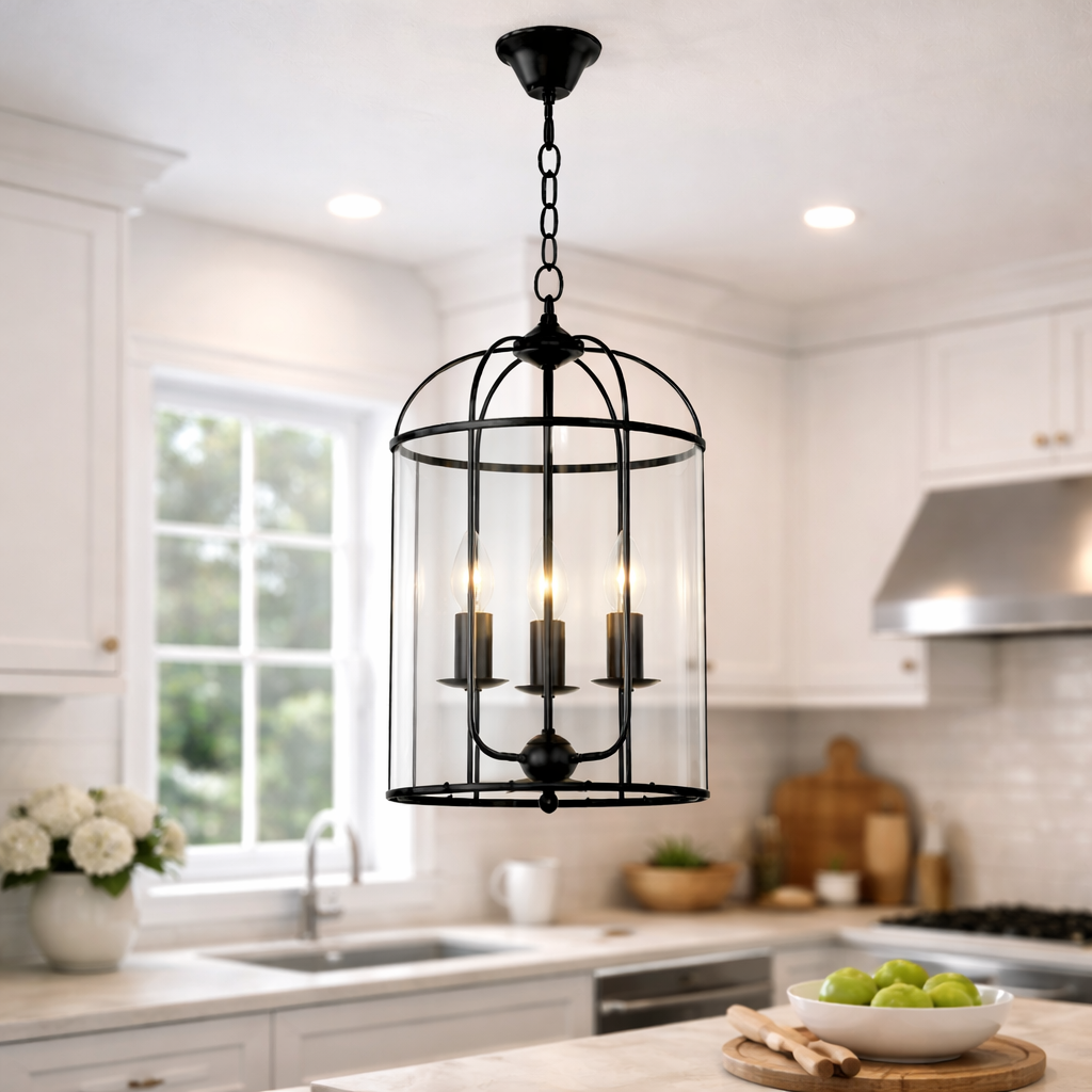 Suspension Noire Avec Trois Points Lumineux