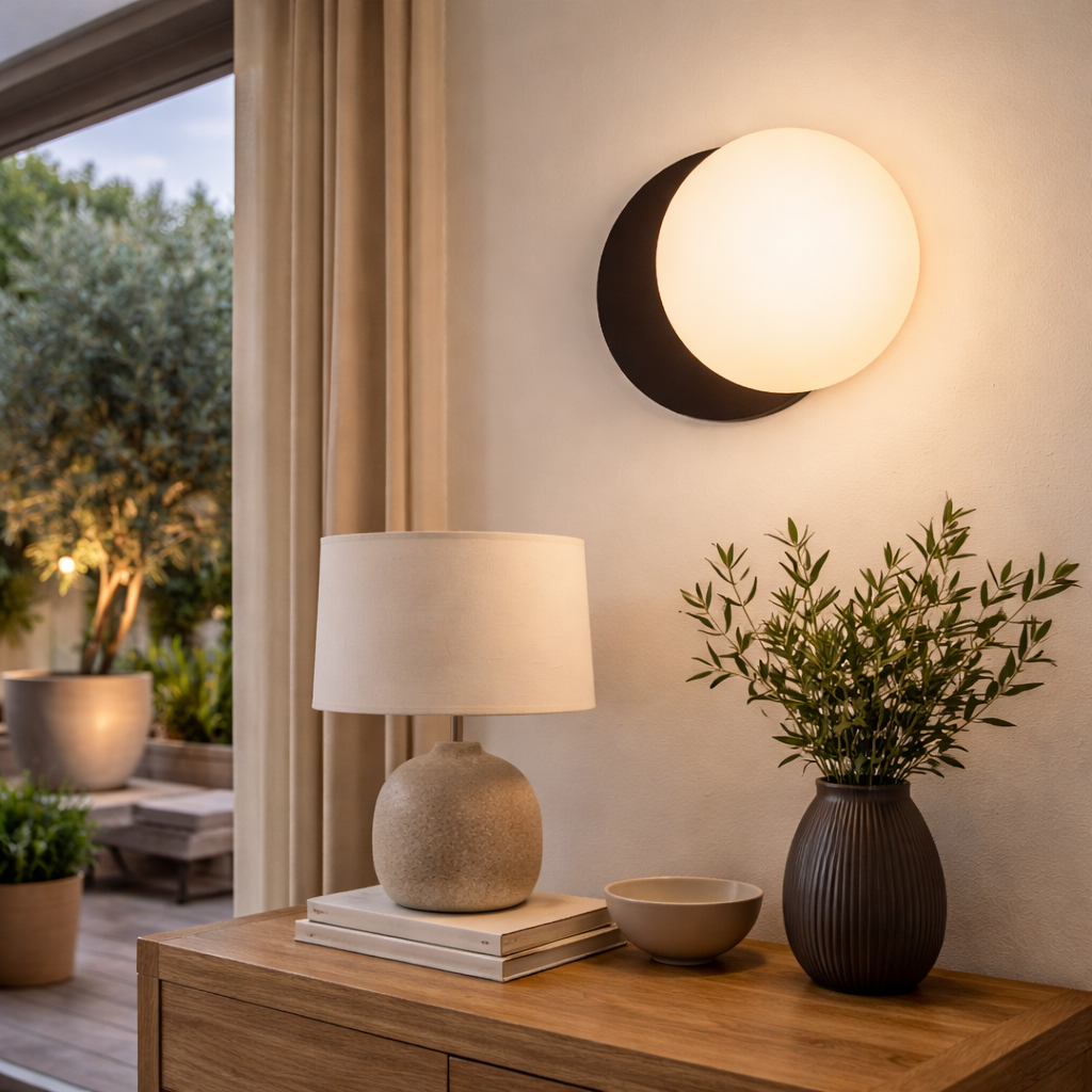 Wandlamp Met Matglazen Kap En Zwarte Basis