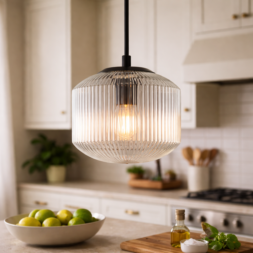 Pendellampe Med Ribbede Glas Og Tidløst Design