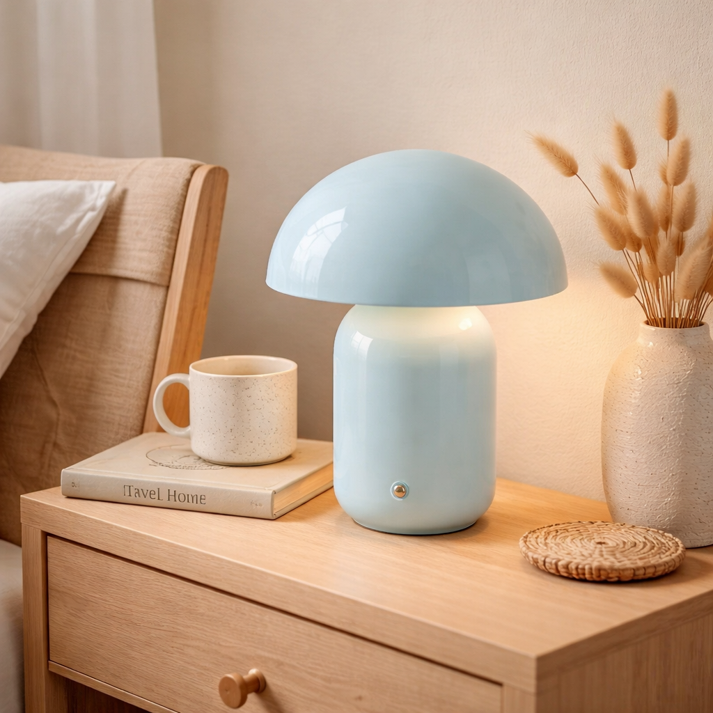 Genopladelig Bordlampe Med Svampeform Og Touchbetjening