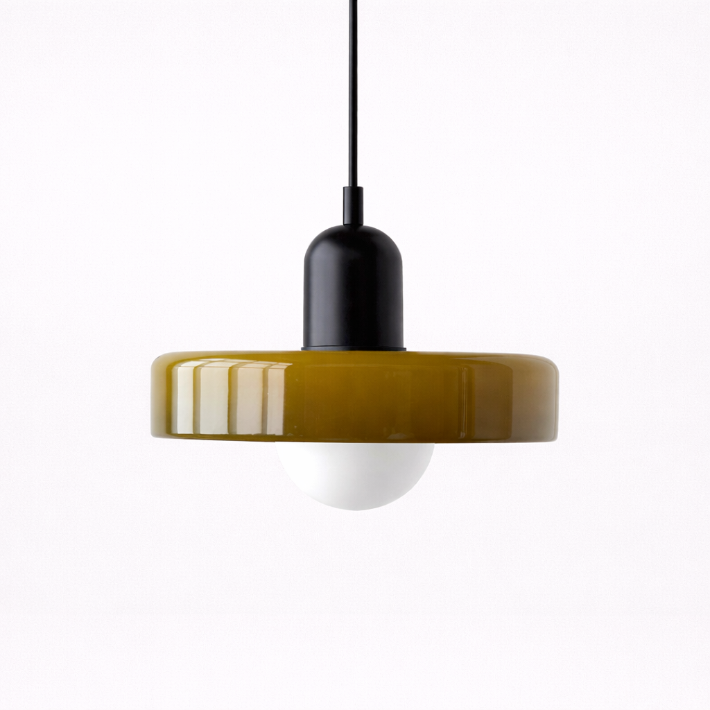 Mid-century pendant fixture with glass shade