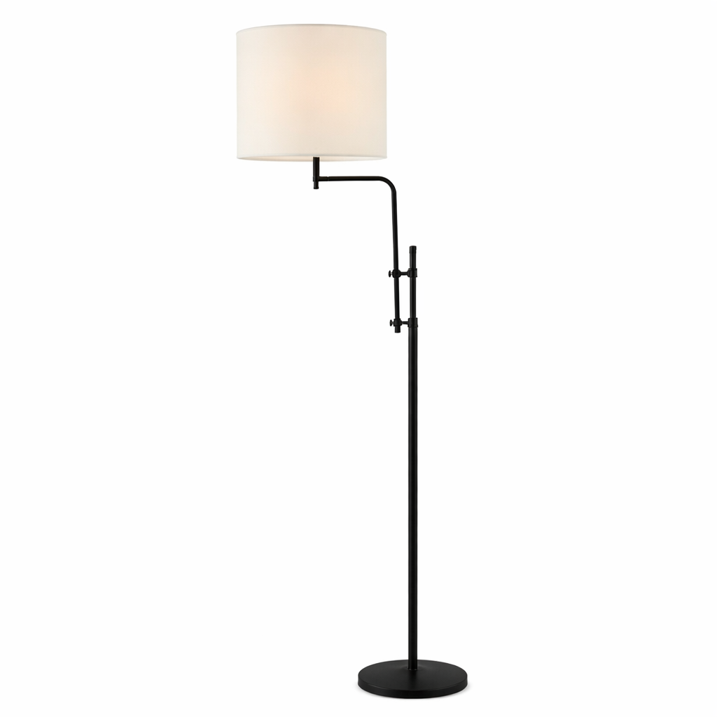 Black Floor Lamp With Natural Lampshade And Standing Base