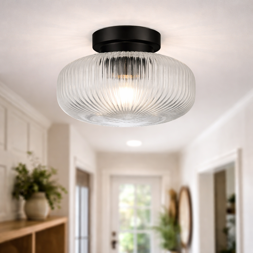 Matzwarte Semi-Plafondlamp Voor Binnenruimtes