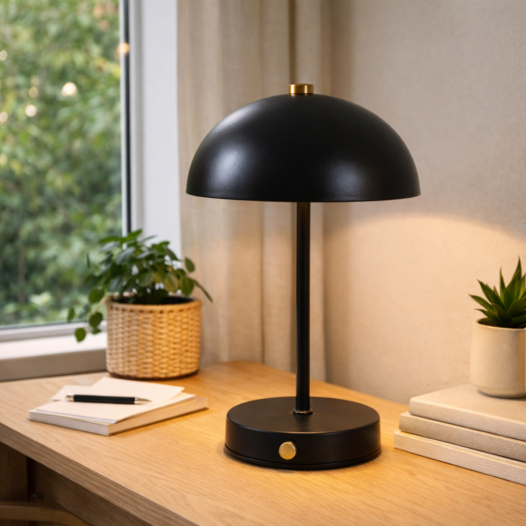 Sort genopladelig lampe til trådløs brug