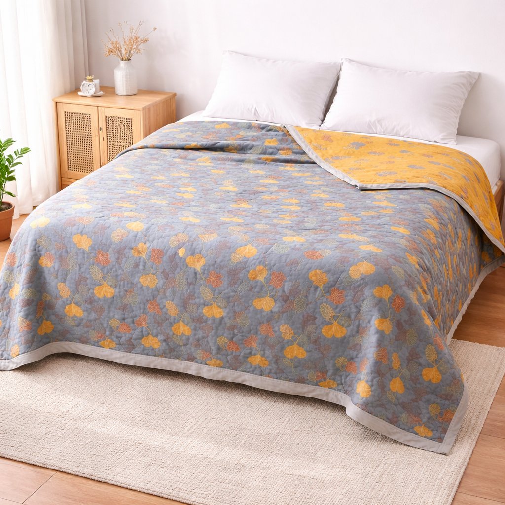 Throw Blanket with Ginkgo Leaf Pattern