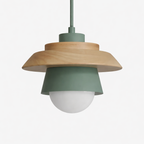 LED pendant lamp with wooden and metal accents