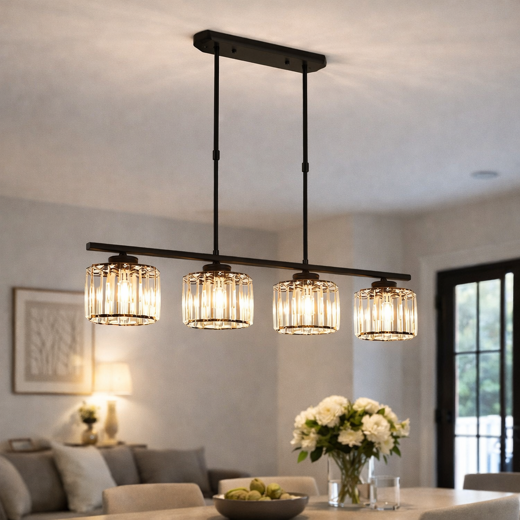 Elongated Pendant Lamp with Multiple Glass Light Points