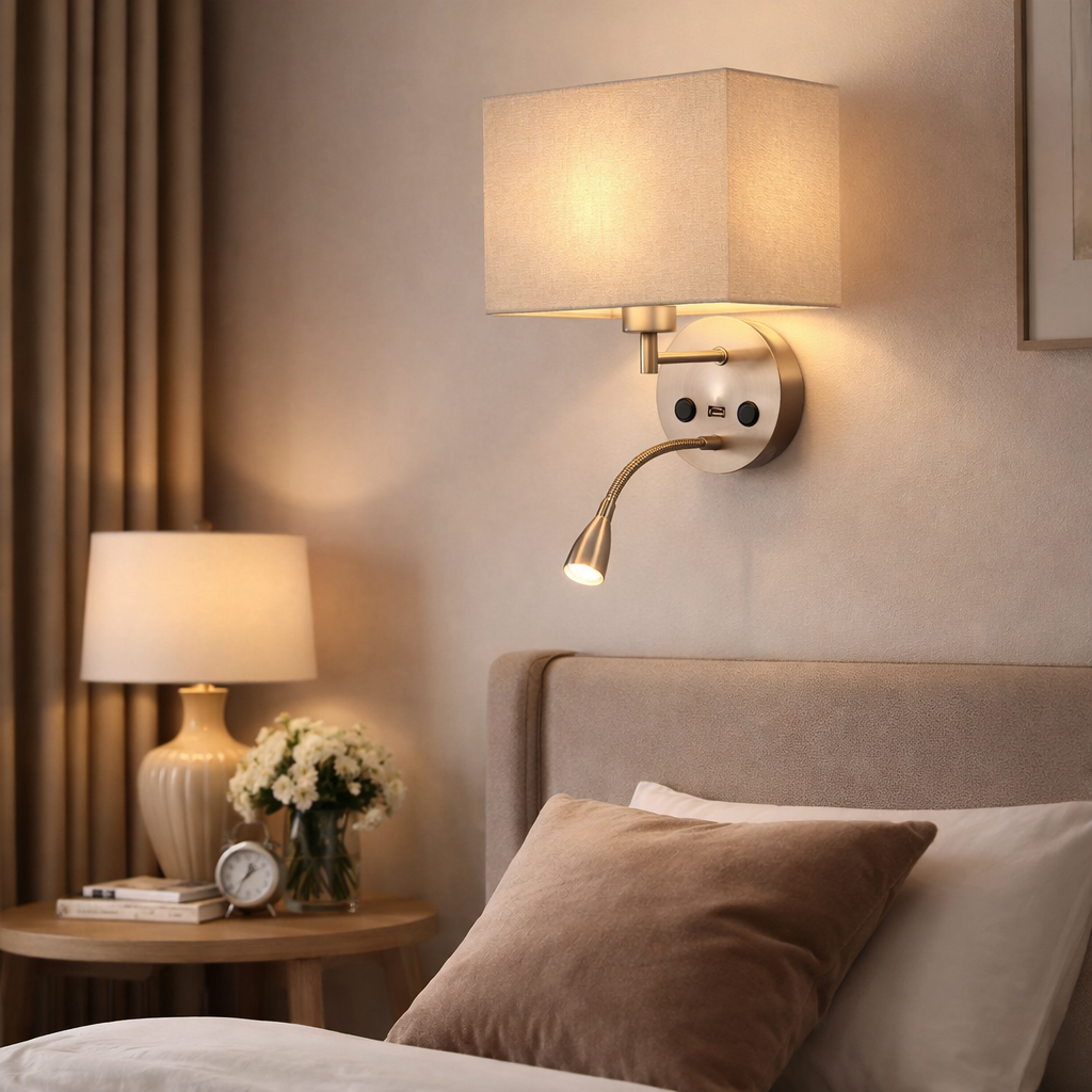 Wall Lamp With Flexible Reading Arm And Integrated LED Lighting
