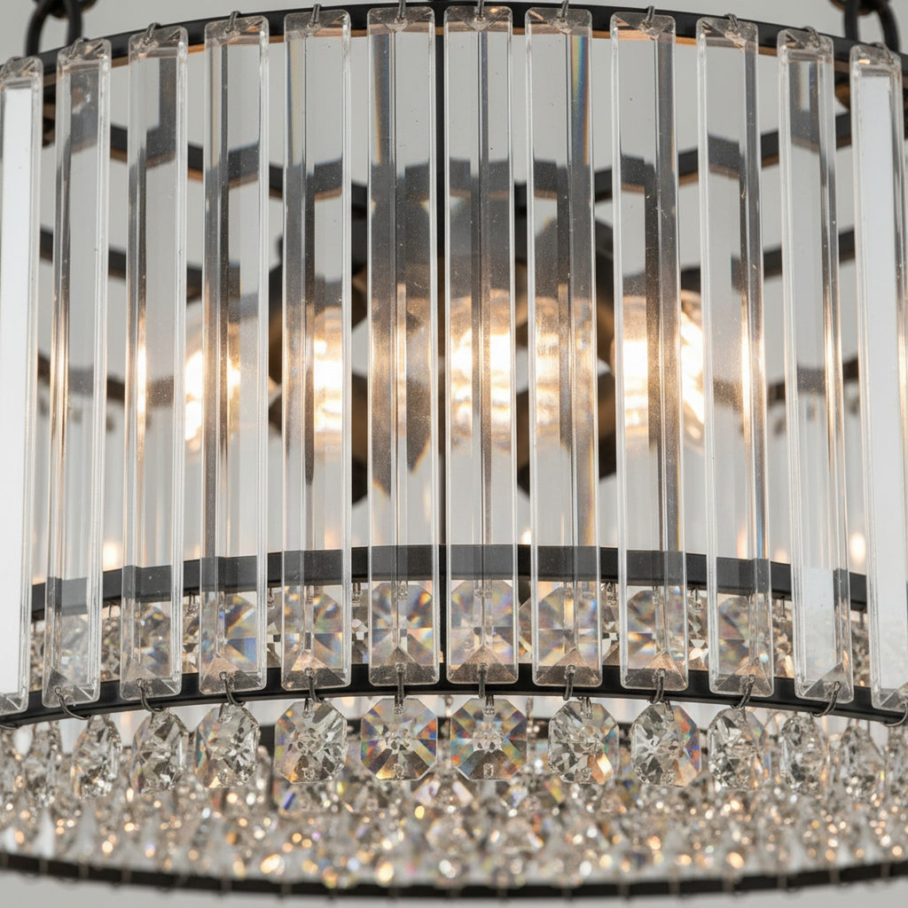 Black Crystal Chandelier with Adjustable Chain - Crystal Detail Close-Up