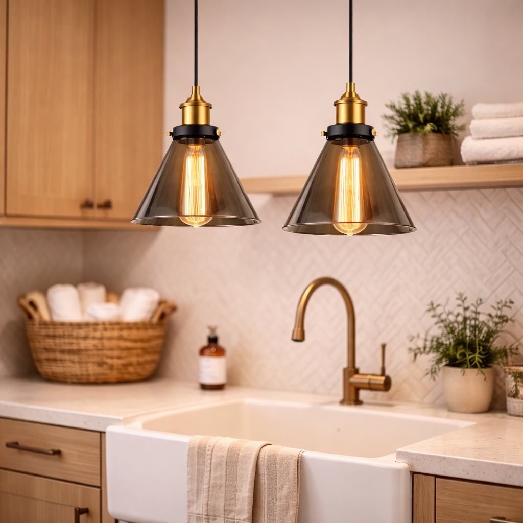 Pendellampe Med Røget Glas Og Moderne Udtryk
