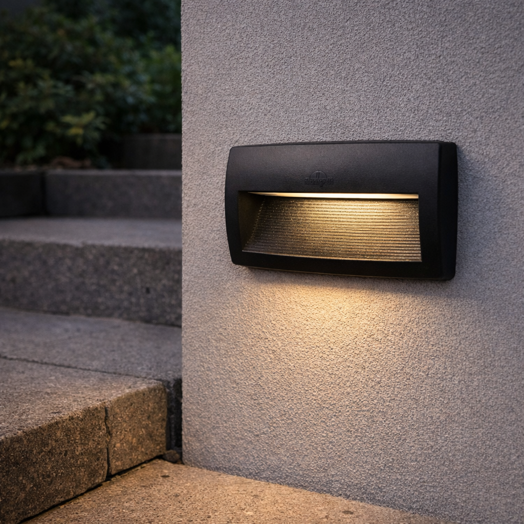 Schwarze Aufbau-Wandleuchte mit breitem Lichtbalken