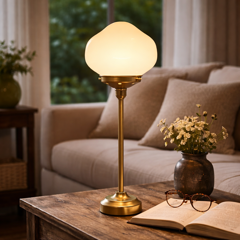 Table Lamp With Classic Base And Fabric Lampshade