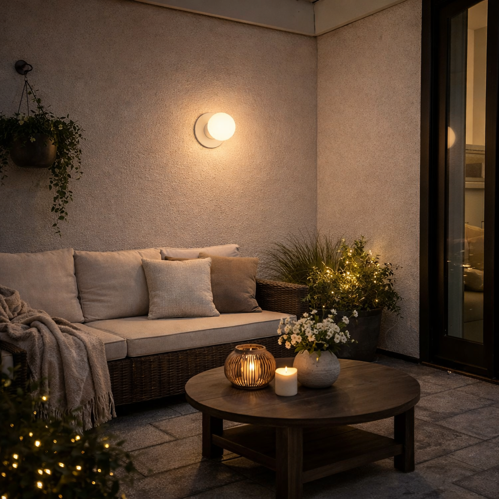 Round Wall Lamp With Opal Diffuser And White Base