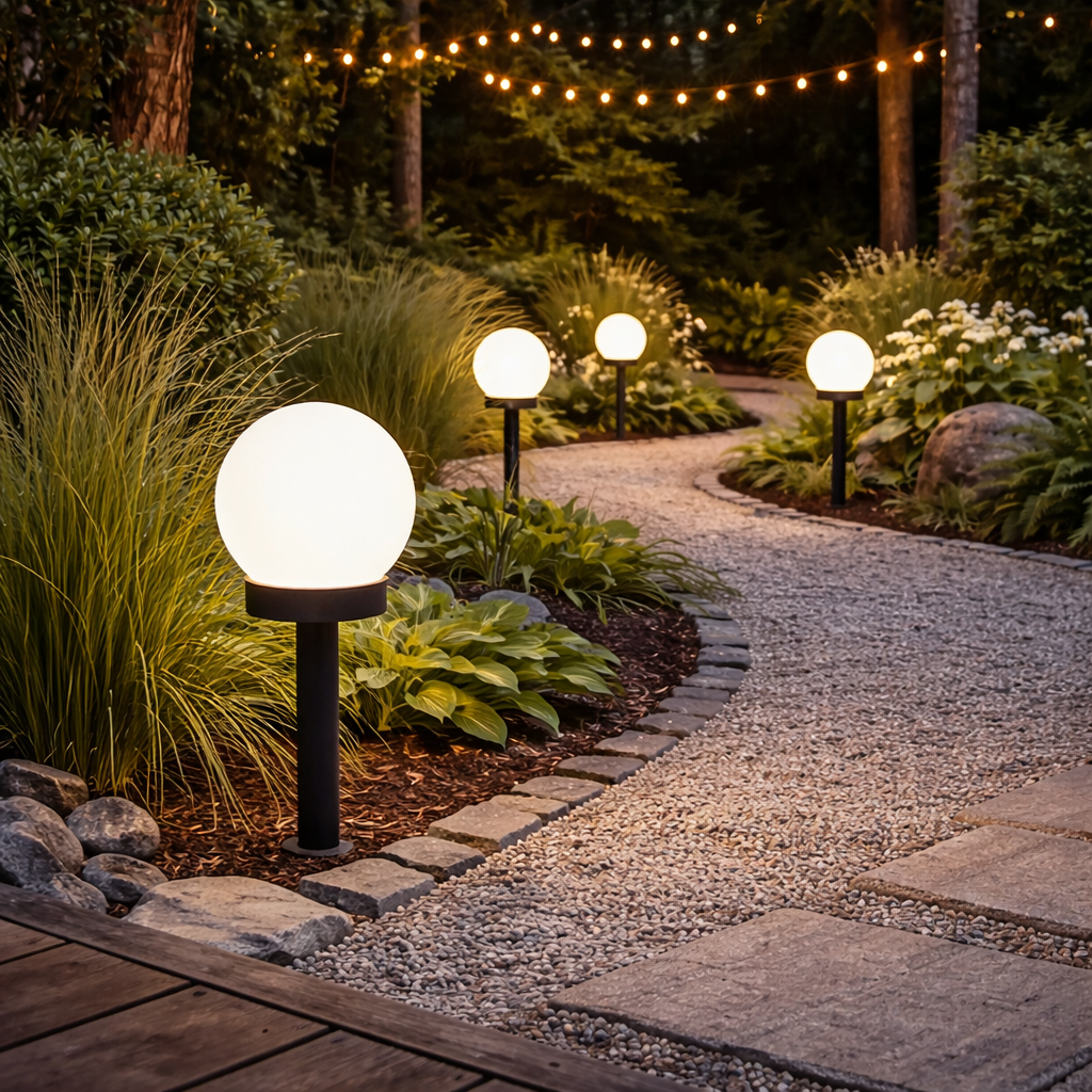 Solar Garden Lamps in Spherical Shape – Set of 3