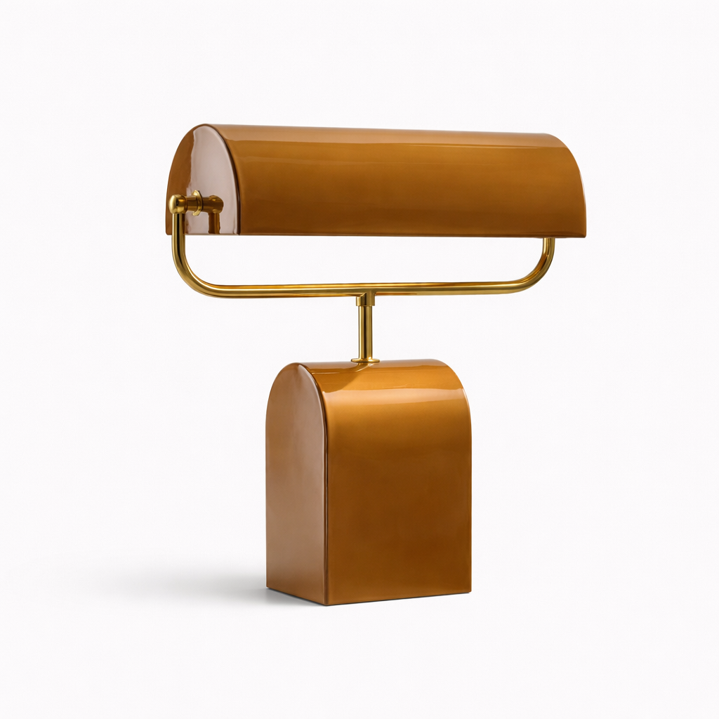 Tafellamp Met Emaille Afwerking In Caramelkleur