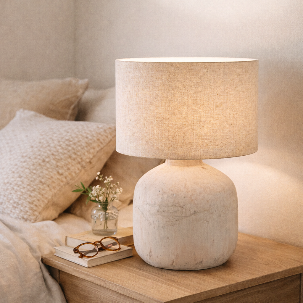 Lampe de Table en Céramique avec Abat-jour en Tissu