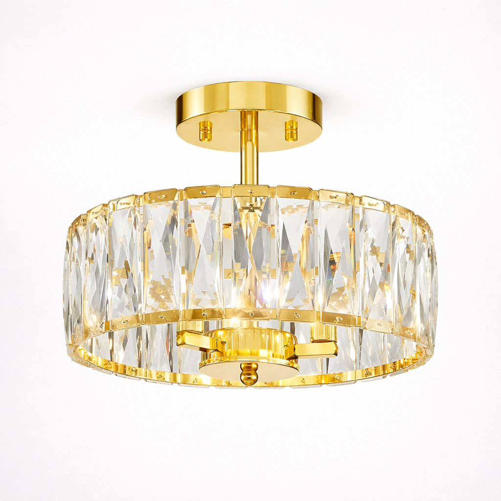 Loftlampe med krystalfinish og halvindbygget montering