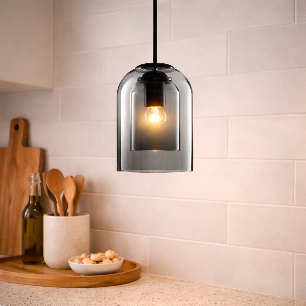 Mid-Century Pendant Lamp with Double Glass