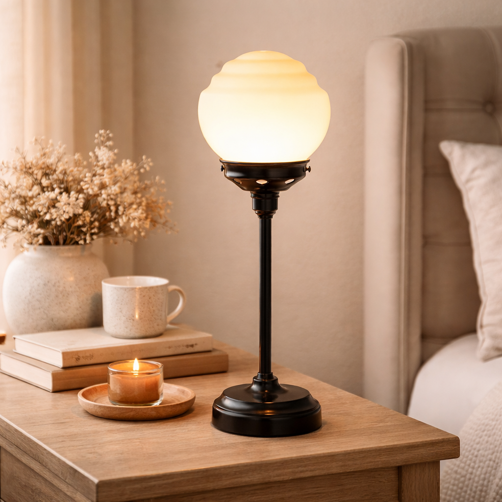 Bordlampe Med Schoolhouse Glaslampe