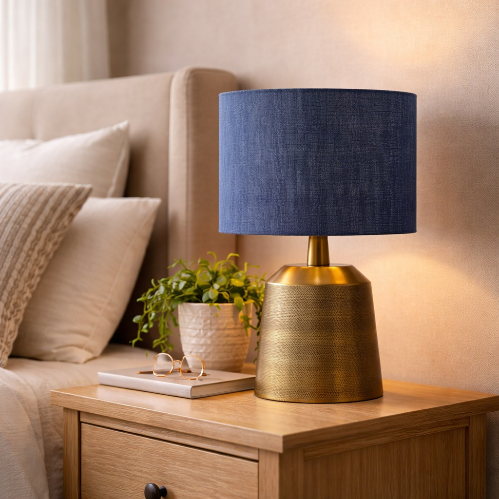 Messing-Tischlampe mit klassischem Fuß und Schirm