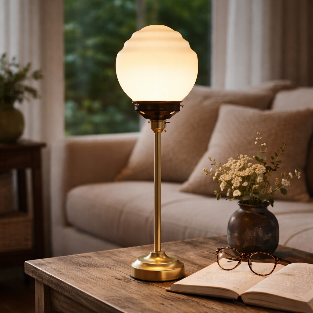 Bordlampe Med Schoolhouse Glaslampe