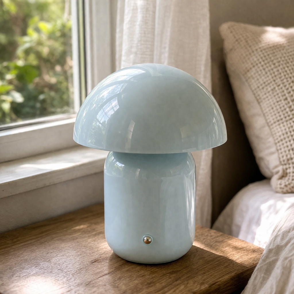 Genopladelig Bordlampe Med Svampeform Og Touchbetjening