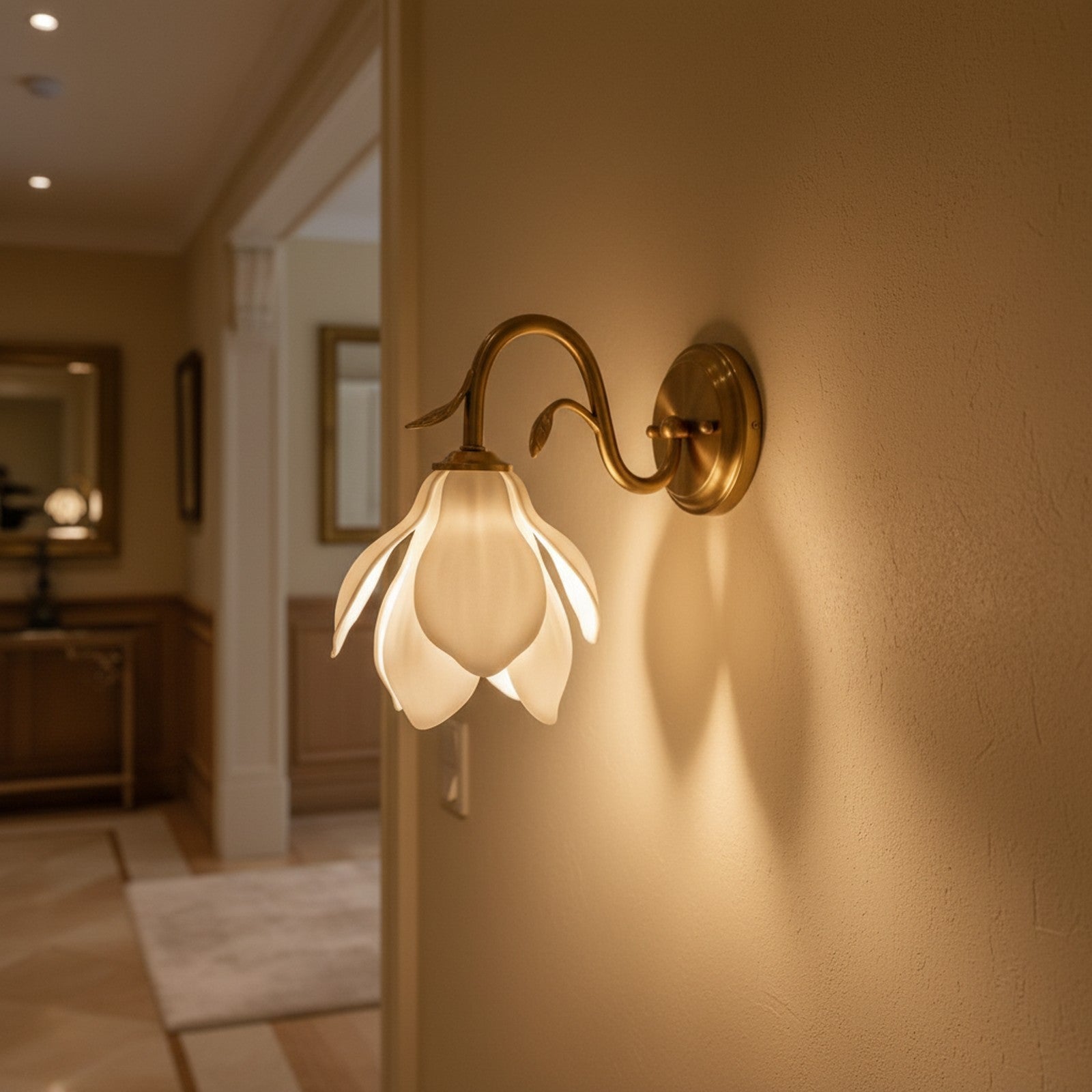 Liora Bloom Wall Light mounted in elegant hallway