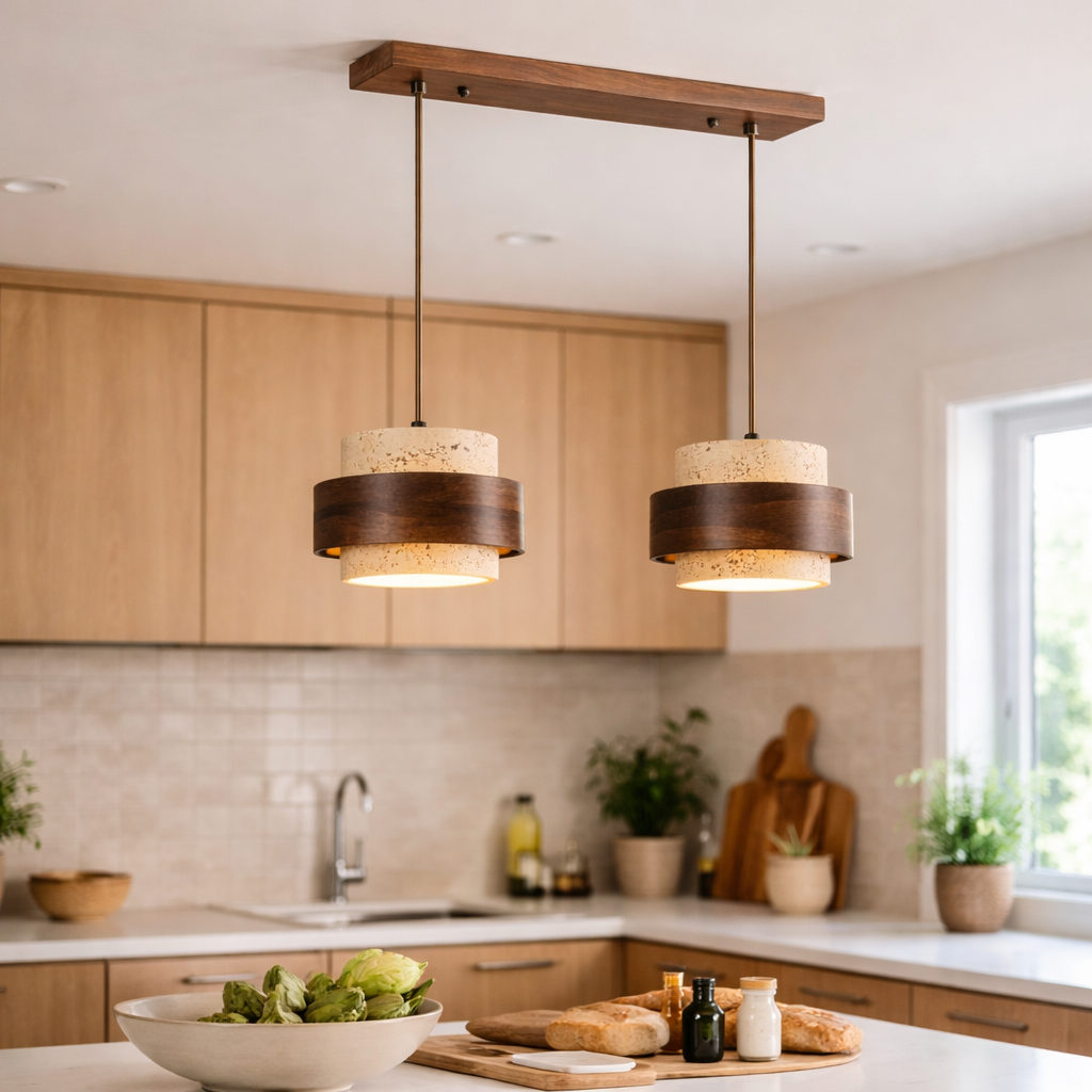 Travertine Pendant Lamp in Japandi Design