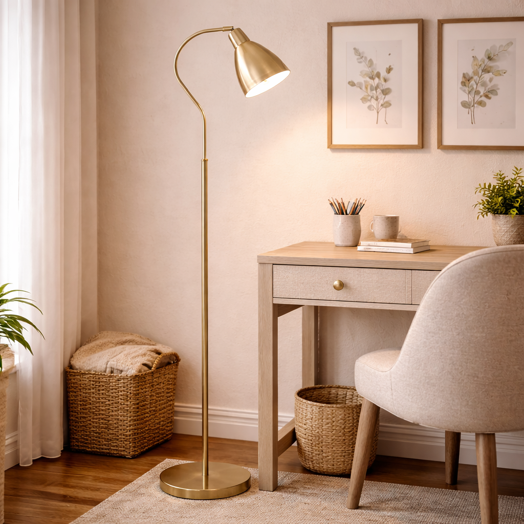 Verstelbare Vloerlamp Met Messing Afwerking En Richtbare Kap