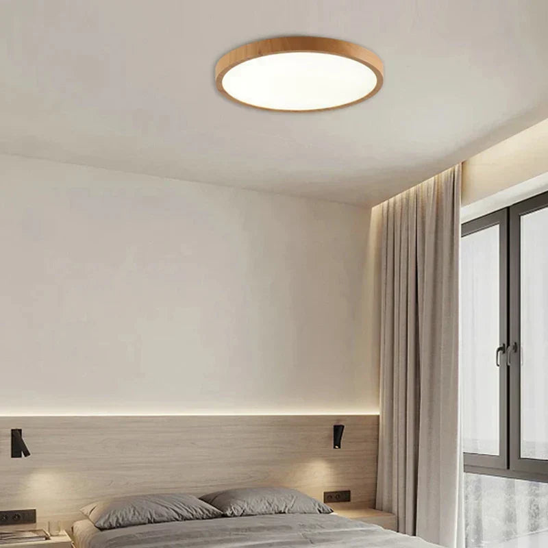 Circulaire Ultradunne Plafondlamp met Houtafwerking