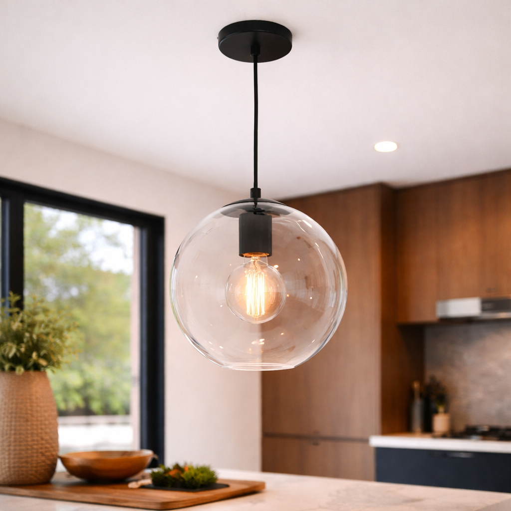 Zwarte Hanglamp Met Open Geometrische Kap