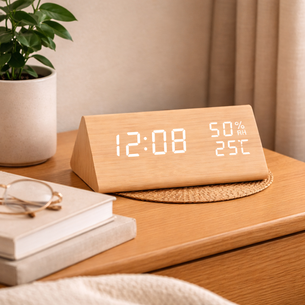 Réveil Digital en Bois avec Affichage LED