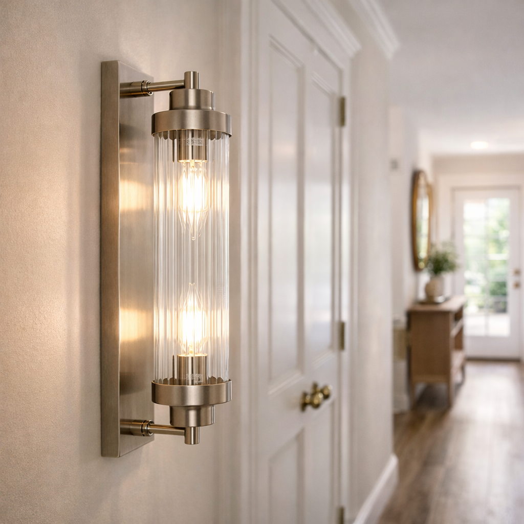 Badkamer Wandlamp Met Satijnchromen Afwerking