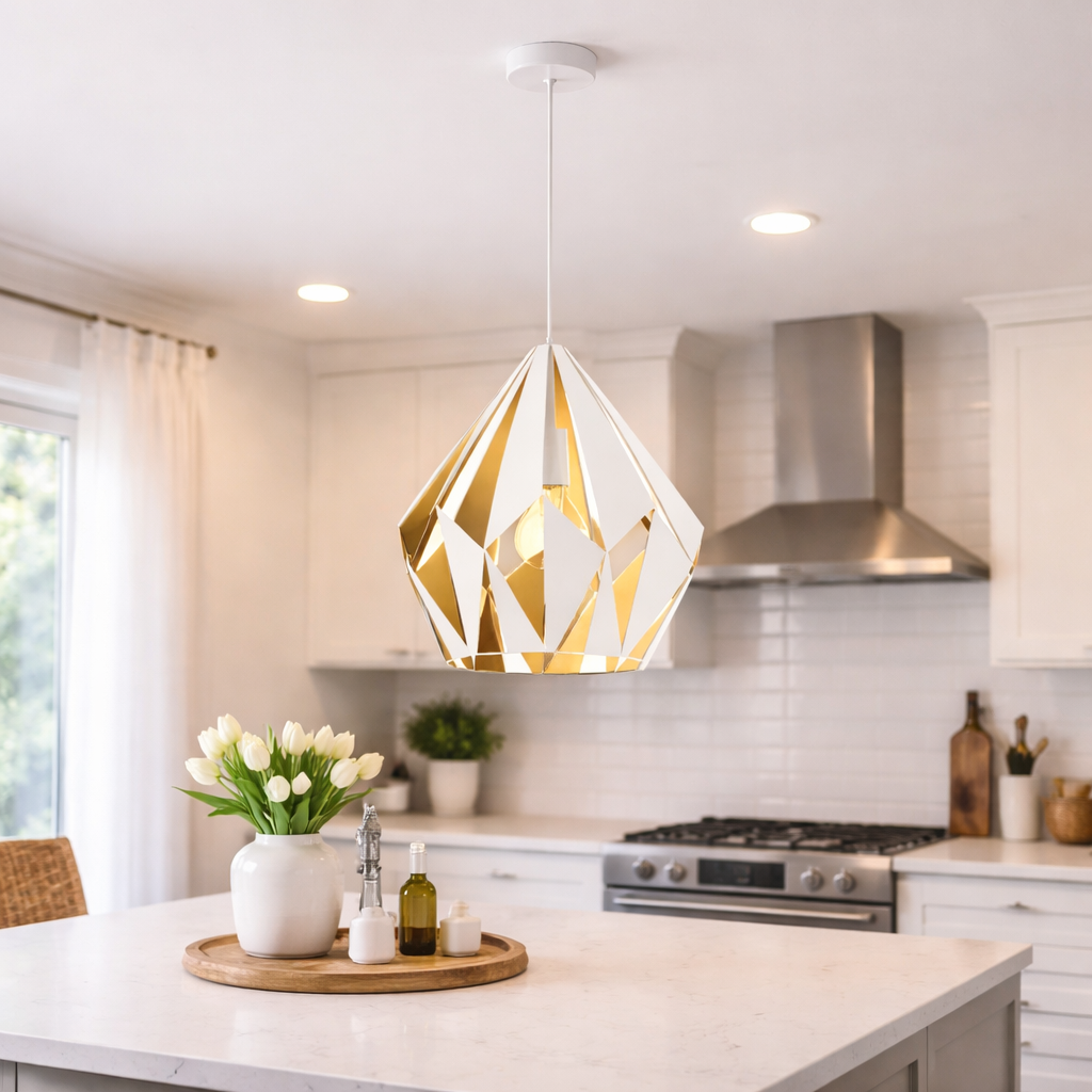 Goudkleurige Hanglamp Met Geometrische Open Kap