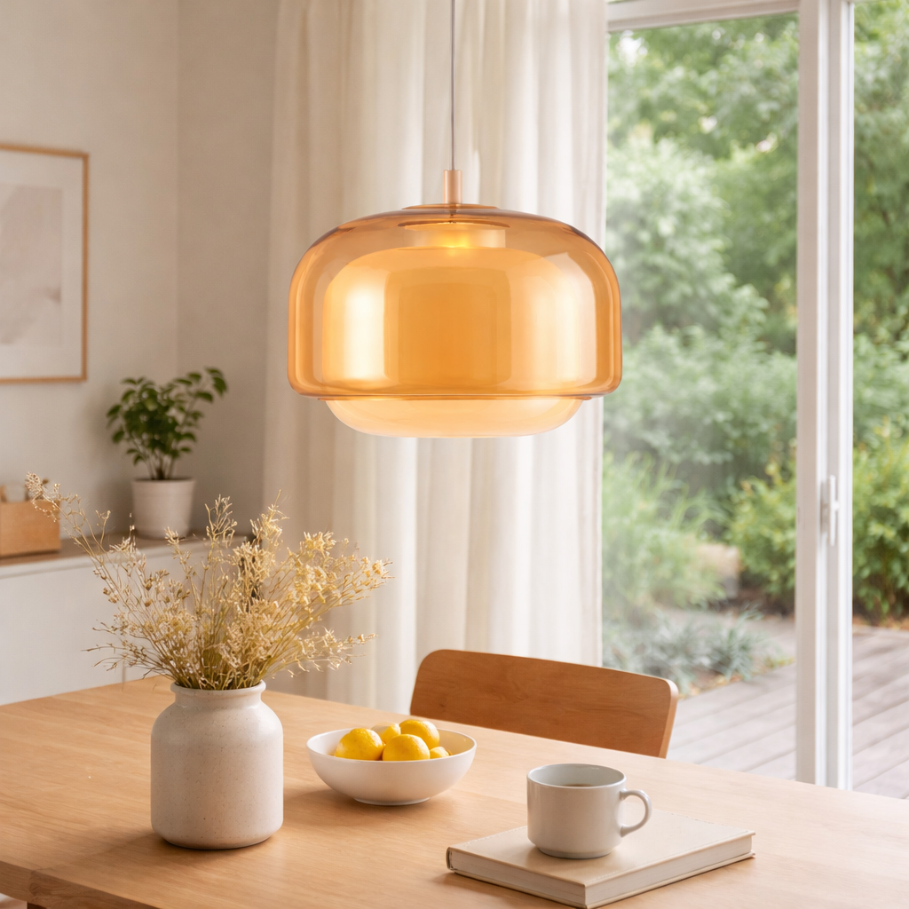 Spherical Pendant Lamp with Colored Glass Design