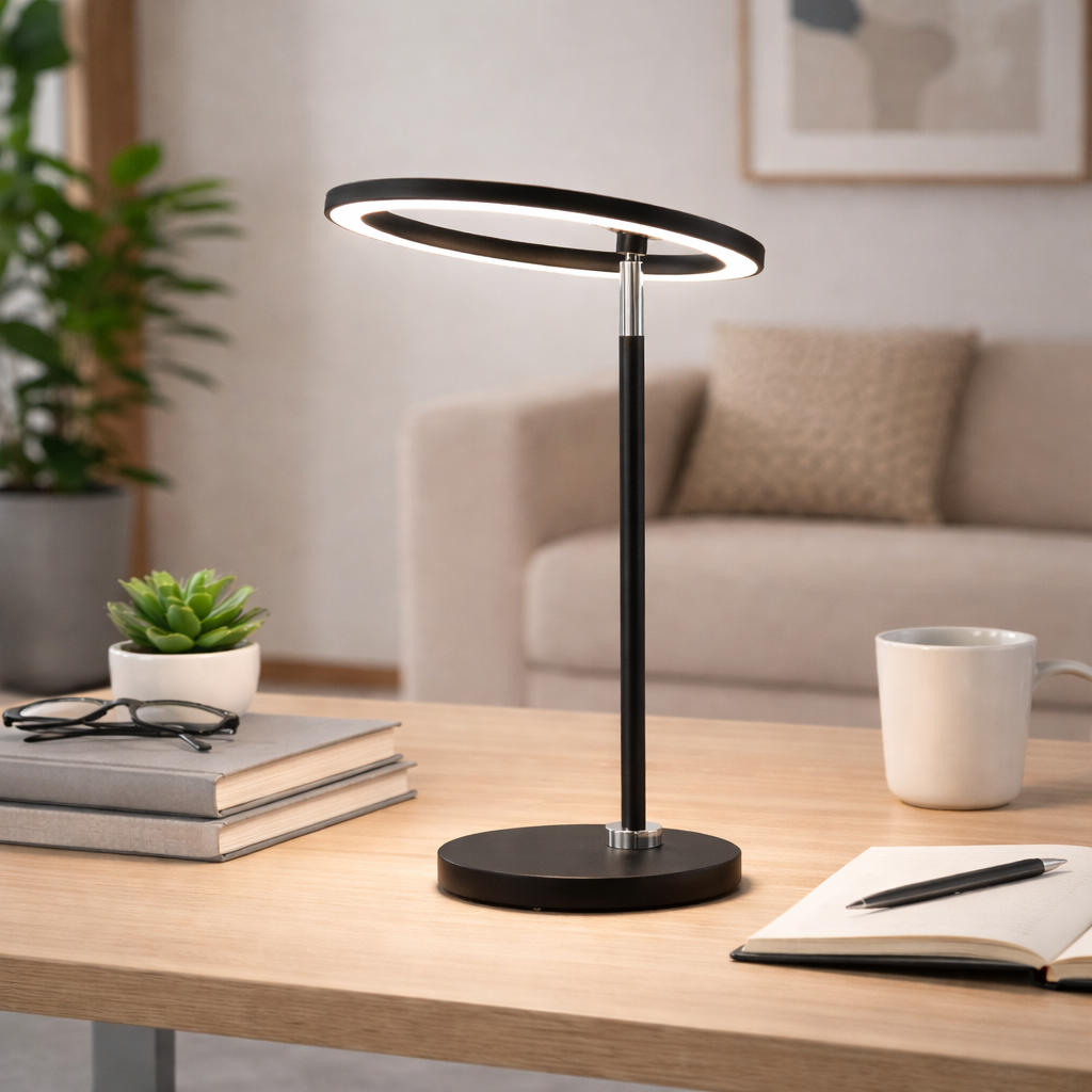 Lampe de table LED noire avec structure lumineuse moderne