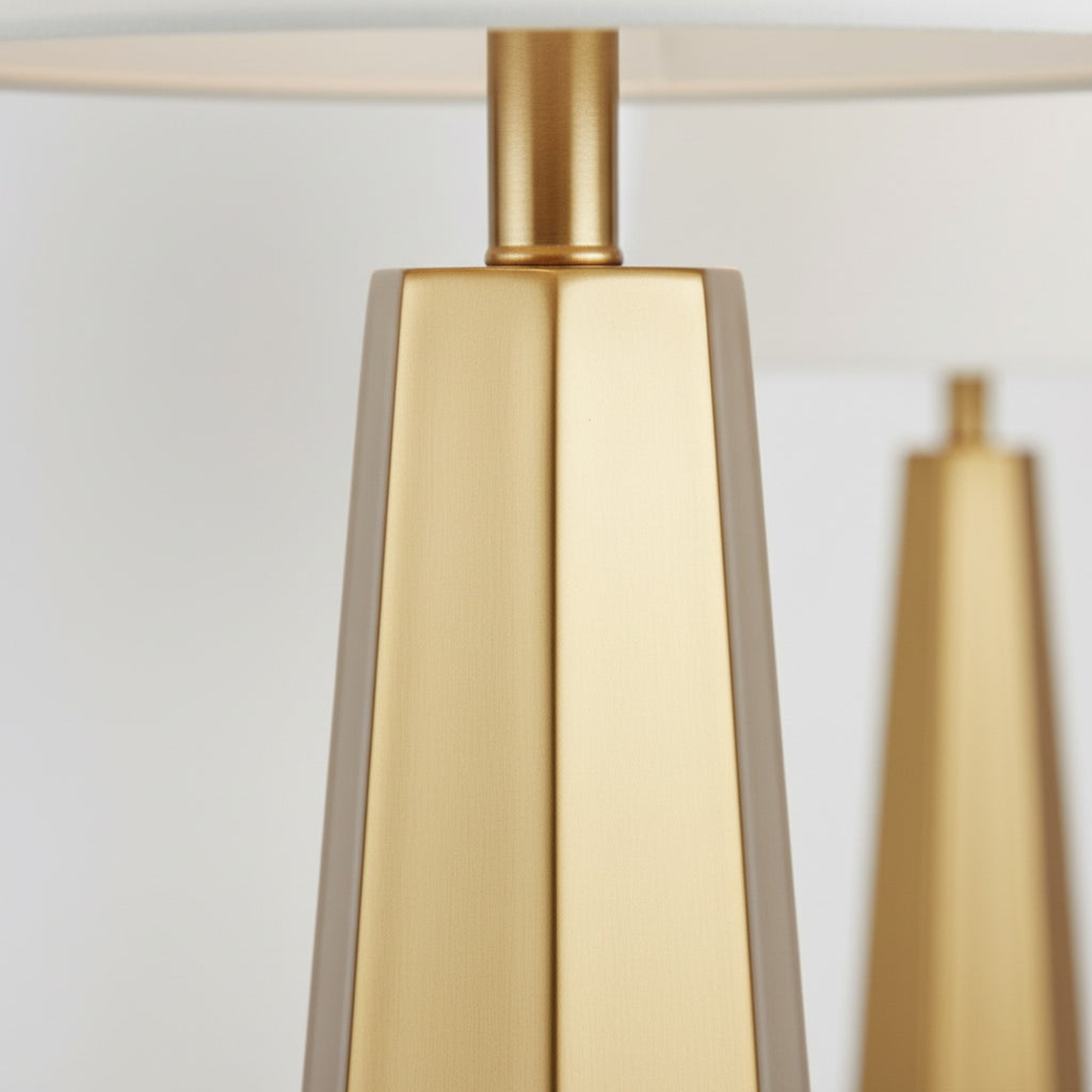 Anechdoche Table Lamp detail close-up of gold geometric base