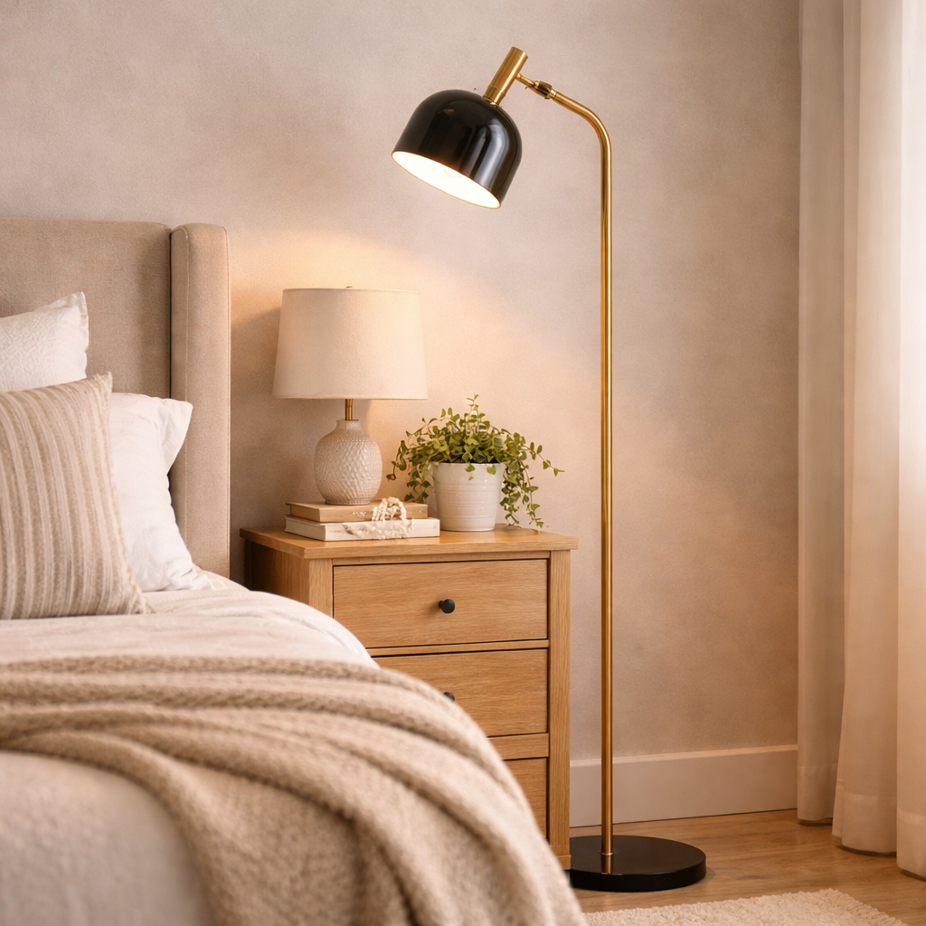 Lampadaire noir avec bras arqués élancés