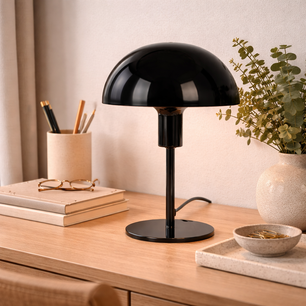 Compacte Tafellamp Met Ronde Kap En Moderne Vorm
