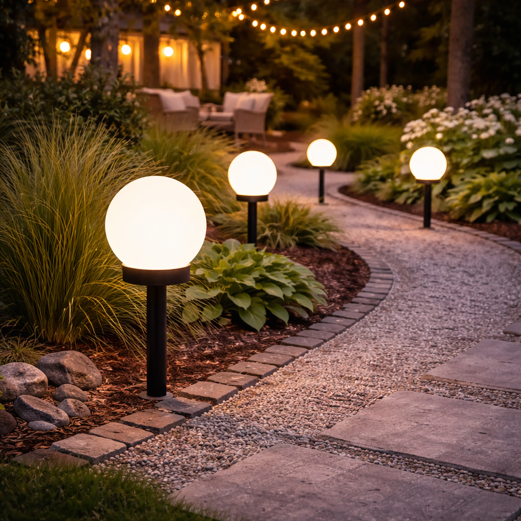 Solar Garden Lamps in Spherical Shape – Set of 3