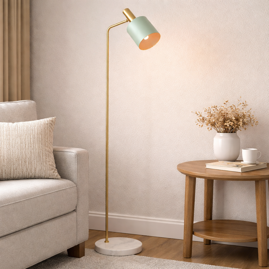 Vloerlamp Met Marmeren Voet En Minimalistische Staander