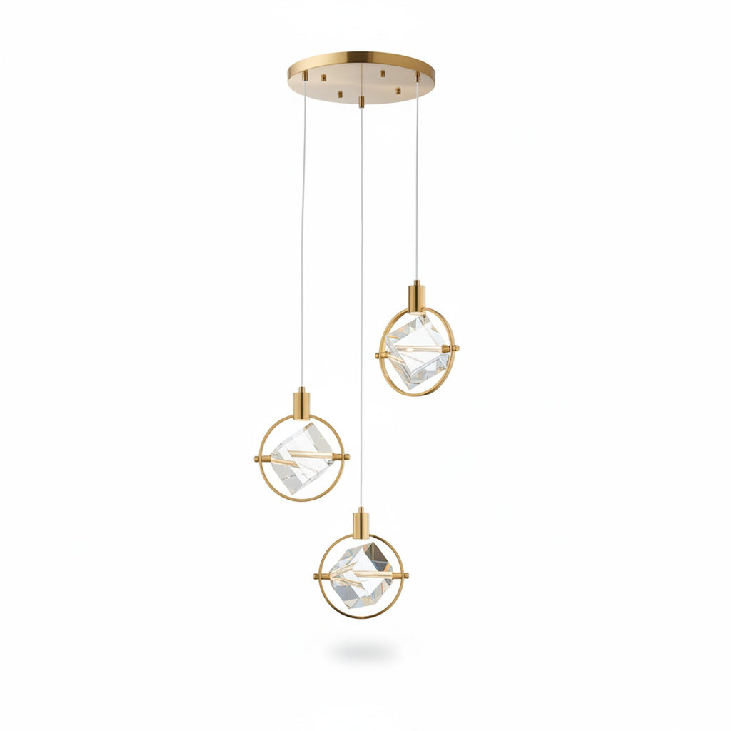 Hollywood Cube 3 Light Pendant Gold - White Background Product Shot