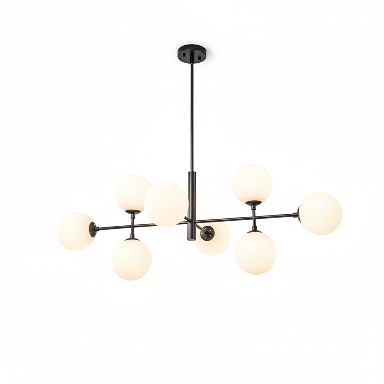8-Light Linear Opal Glass Chandelier - White Background Product Shot