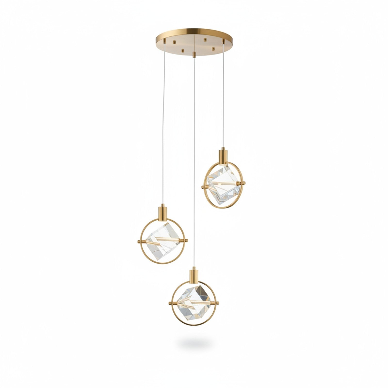 Hollywood Cube 3 Light Pendant Gold - Side Angle View