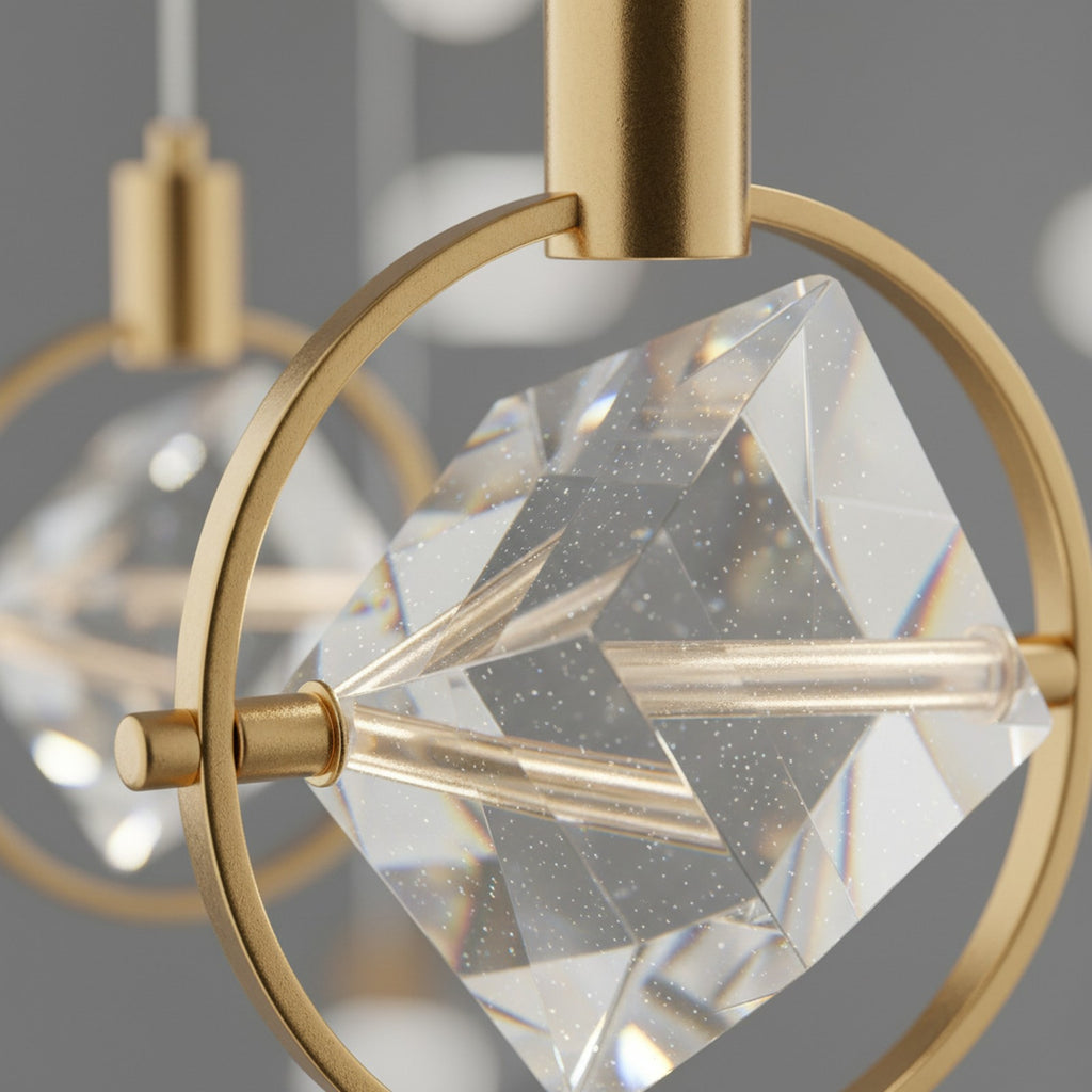 Hollywood Cube 3 Light Pendant Gold - Crystal Detail Close-up