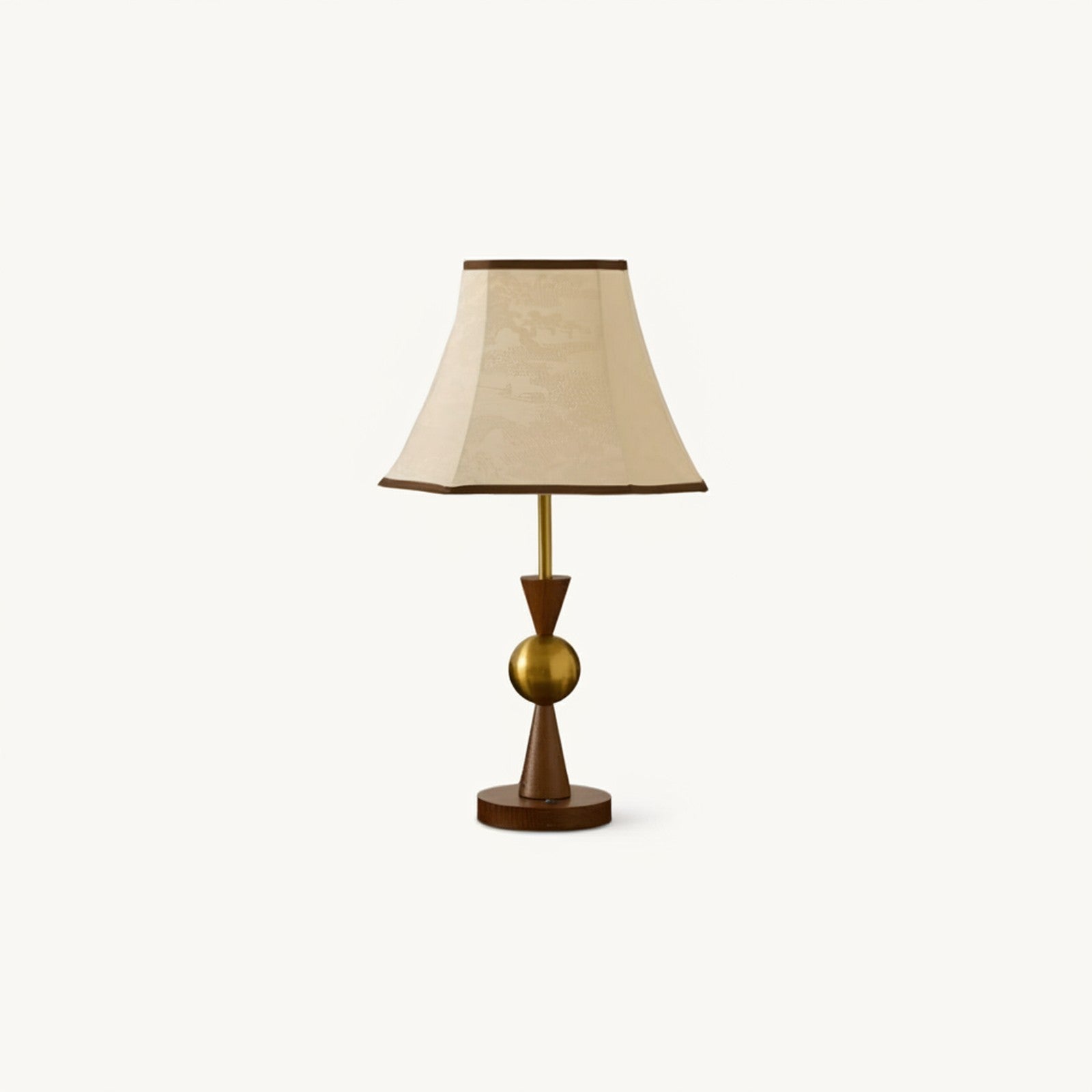 Fangio Table Lamp - white sculptural base with fabric shade on white background