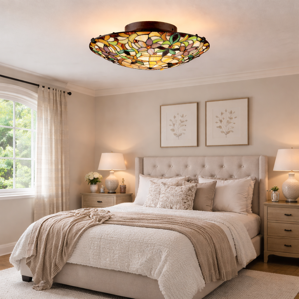 Ceiling Lamp With Stained Glass Pattern In Classic Style